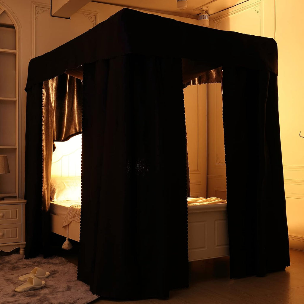 Black 100% Lightproof 4 Corner Post Bed Curtain Canopy (King) H904920