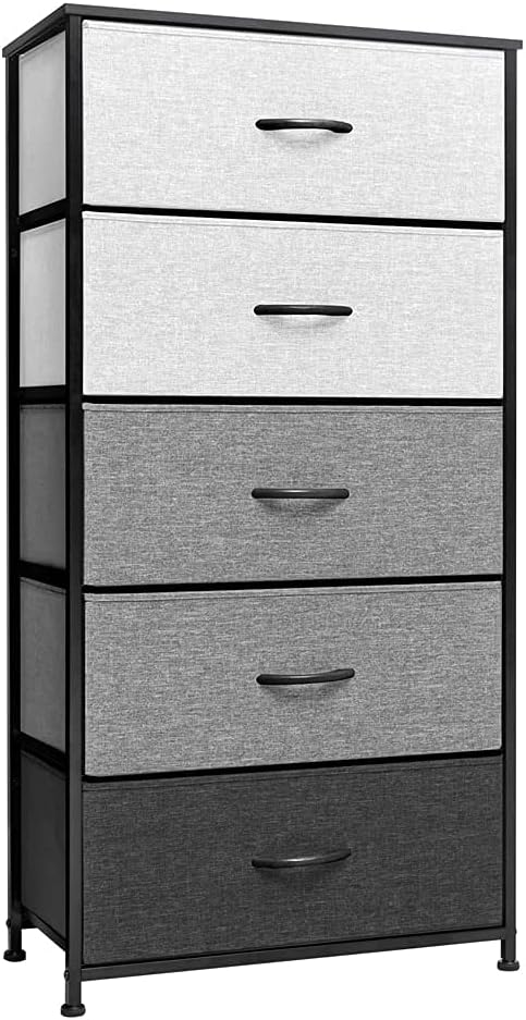 5 Drawers Gray Fabric Dresser with Steel Frame D175