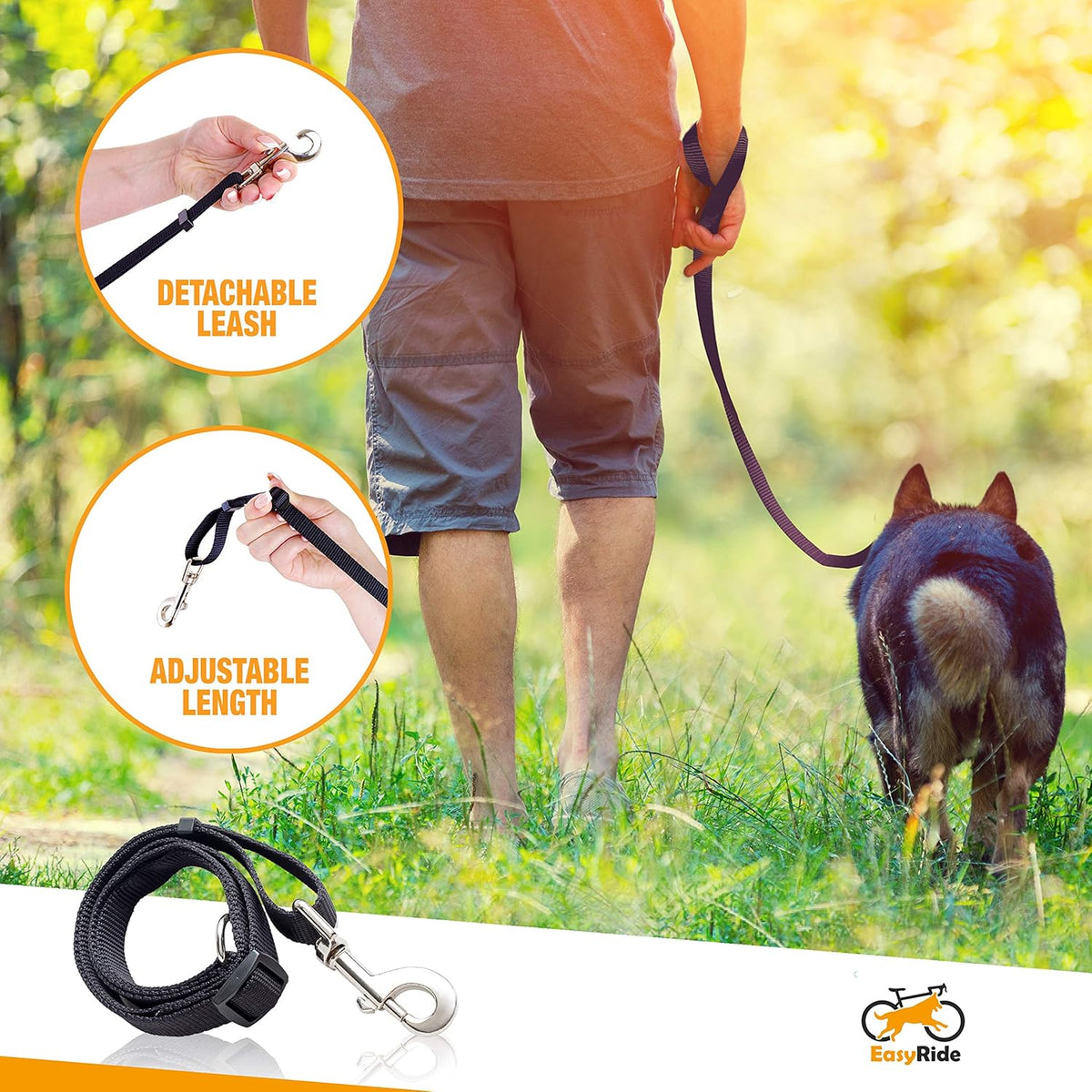 180° Rotating Dog Bike Leash with Shock Absorbers and Quick Attach Mechanism E2635