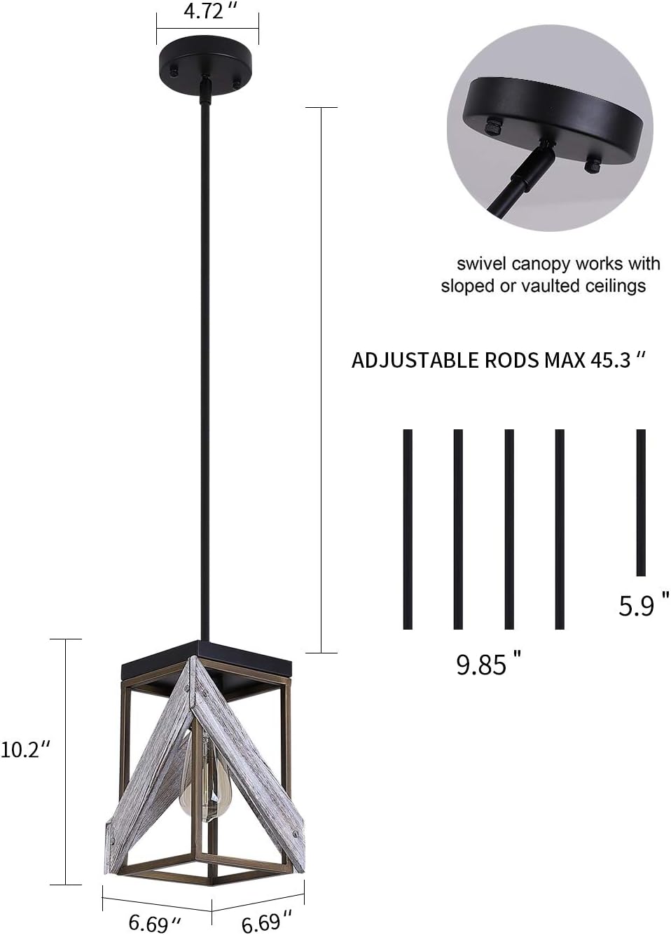 Antique Gold and Black Wood Pendant Light Y63549