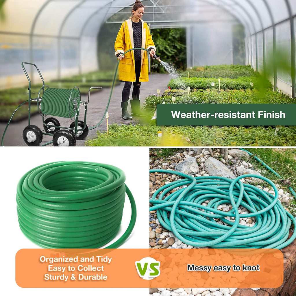 Garden Hose Reel Cart 4 Wheels with Storage Basket, Holds 390FT Hose B600