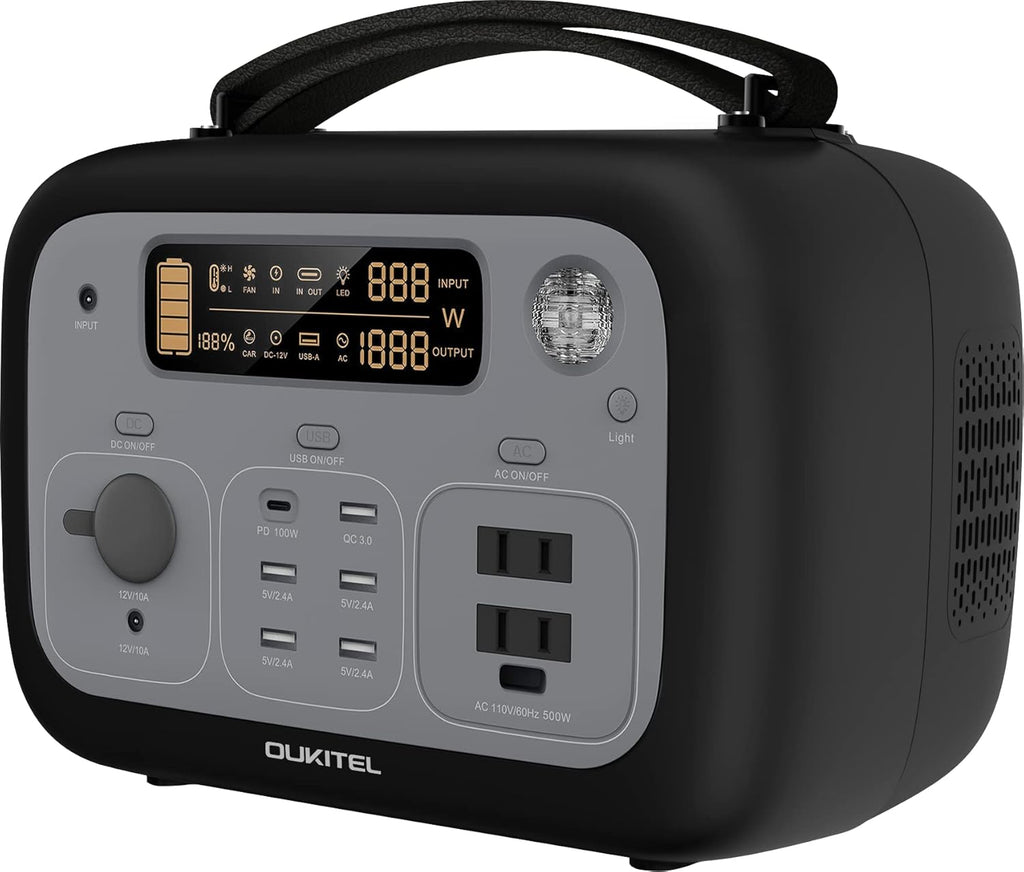 192000mAh 614.4Wh LiFePO4 110V 500W Portable Power Station with AC Outlet L40894