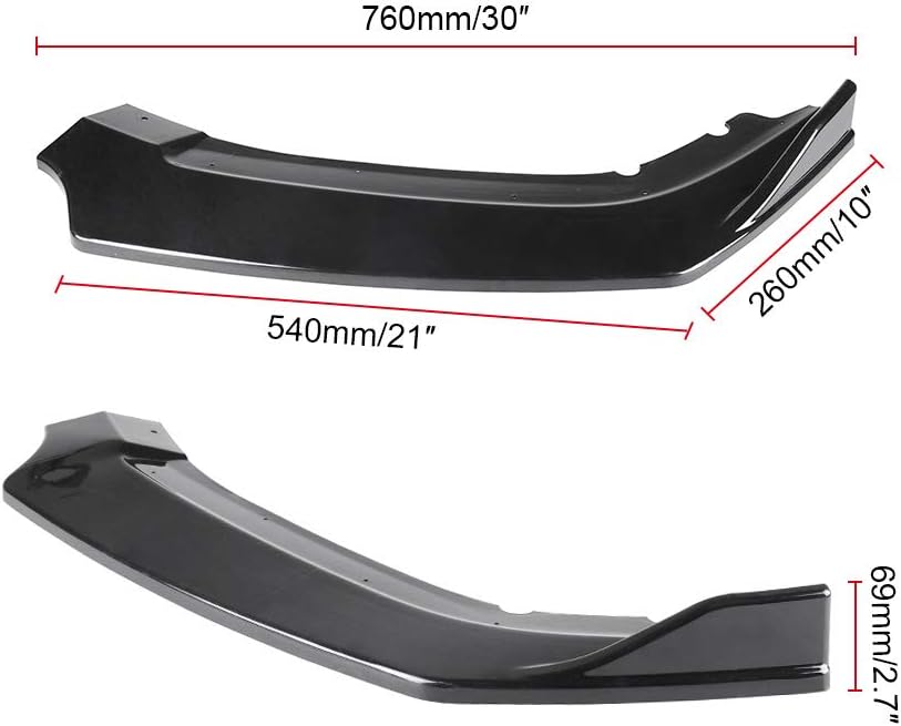 3pcs Front Bumper Lip Splitter Black Trim Protection Spoiler L85905