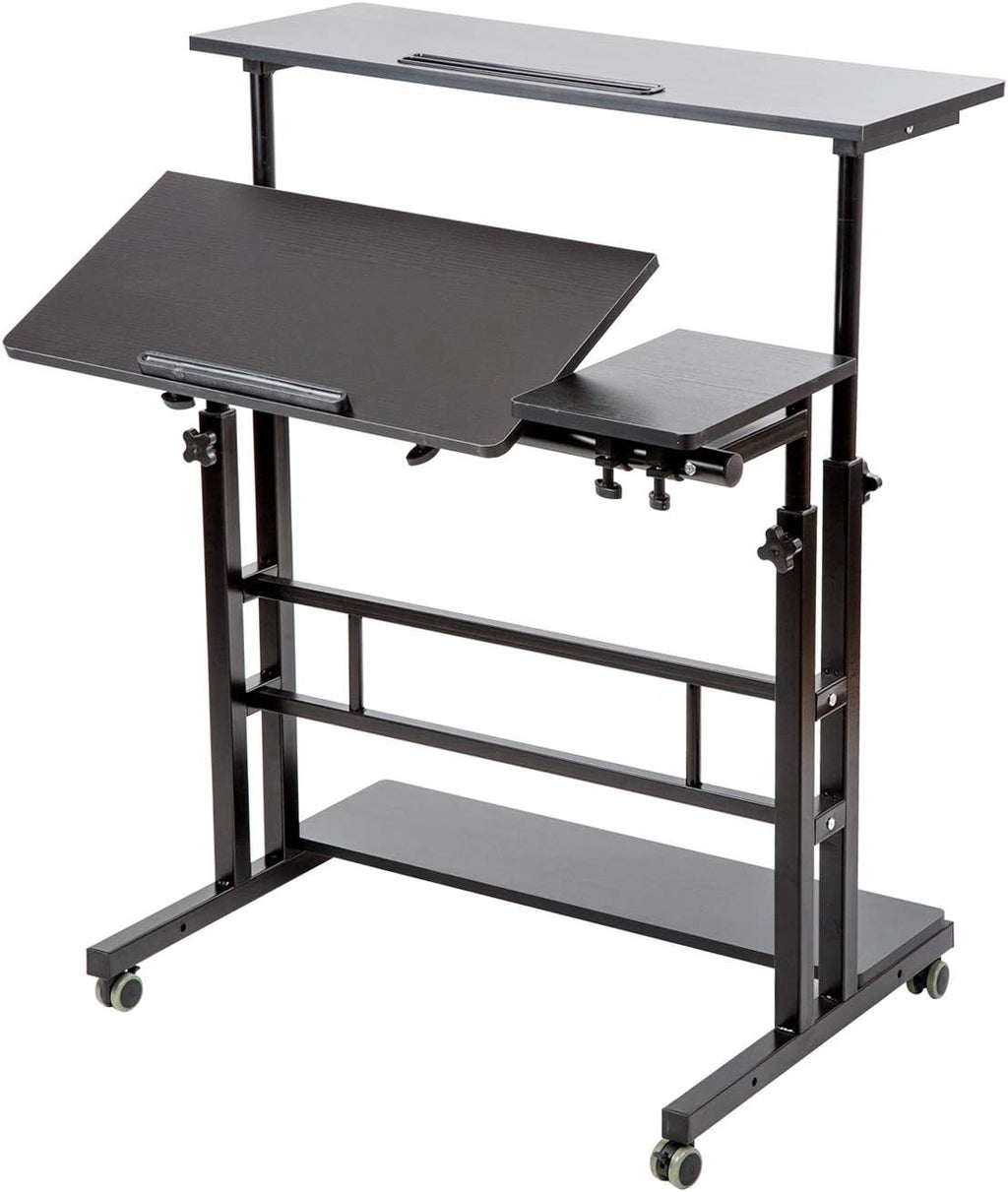 Rustic Brown Mobile Stand Up Desk with Wheels K54773
