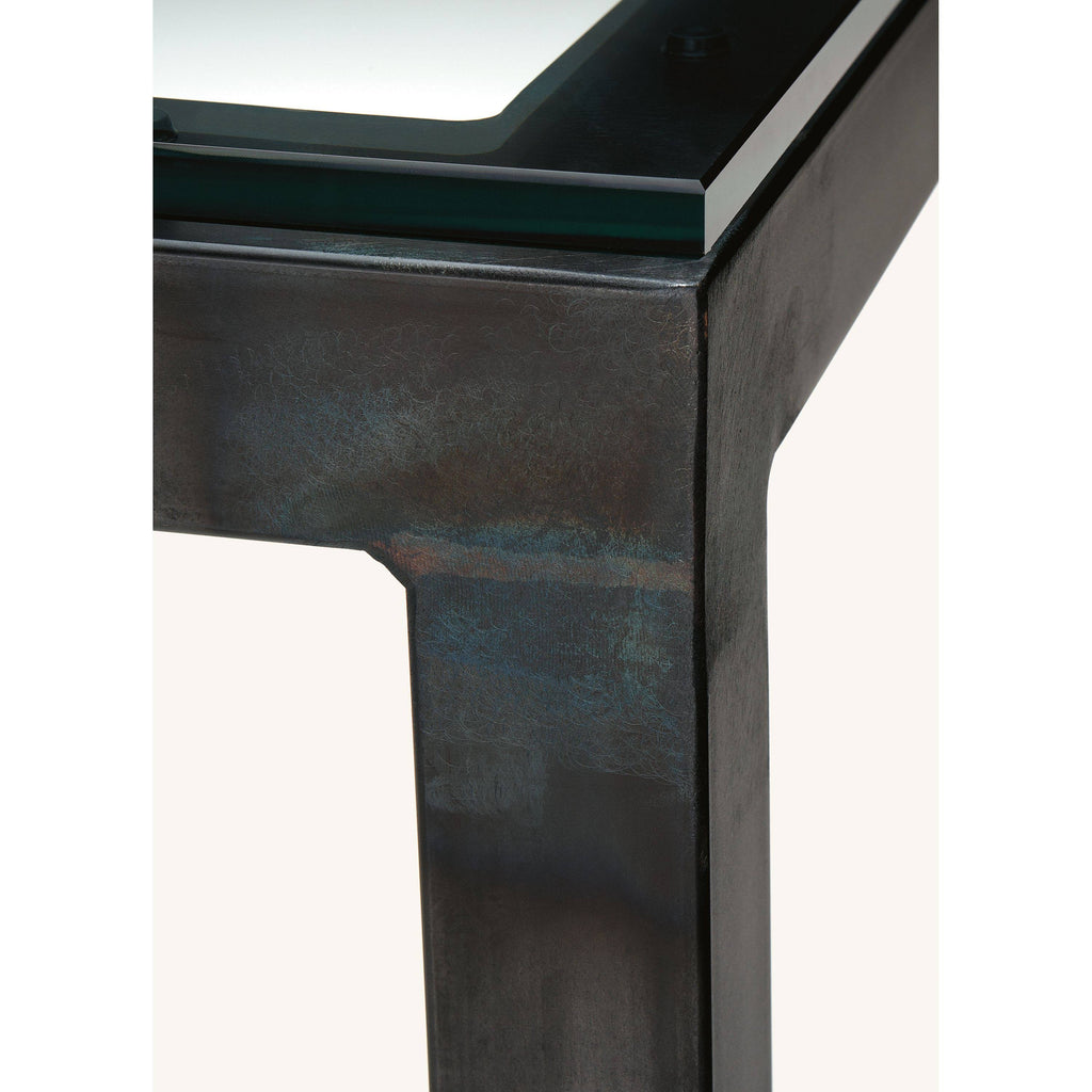 Smoke Tempered Glass Console Table with Graphite Base Z88613