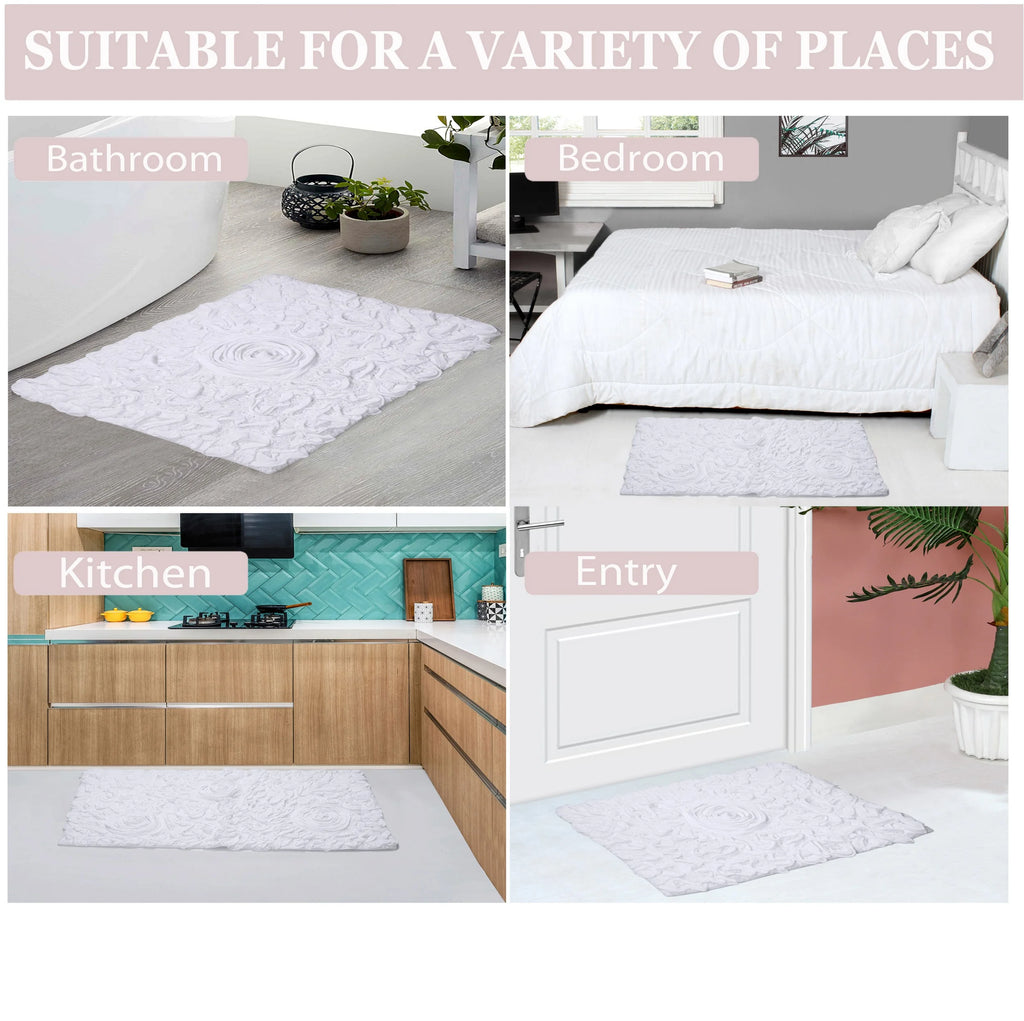 White 4 Piece Cotton Bath Rug Set T6350