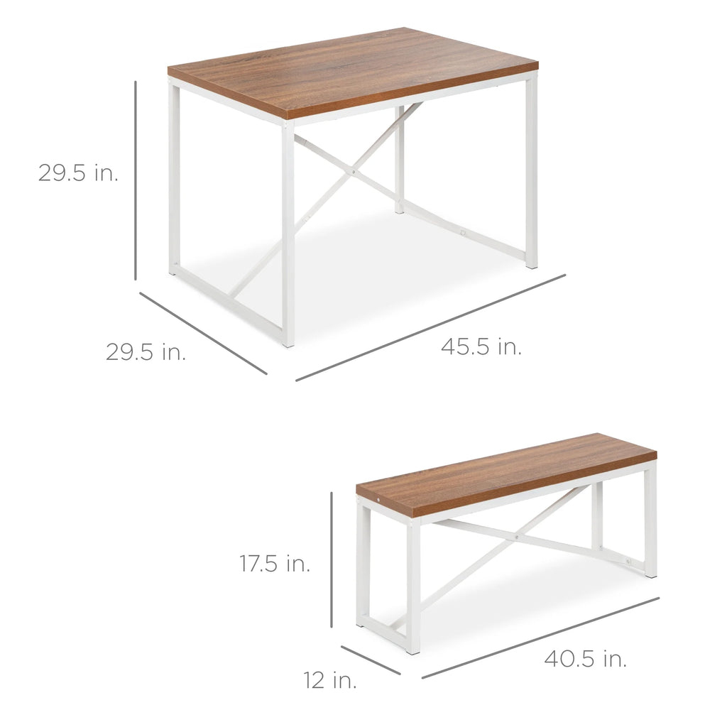 Brown/White 3-Piece Dining Furniture Set with 2 Benches V232977