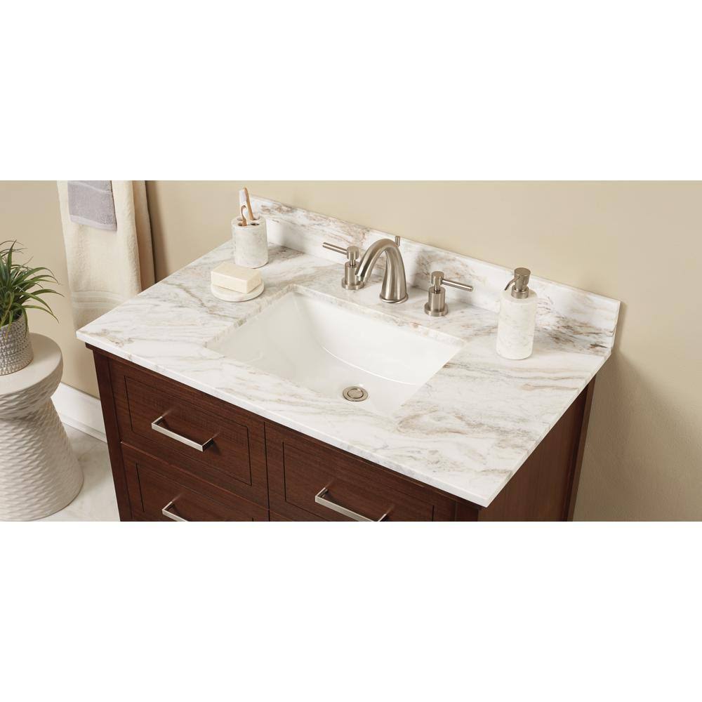 Marble Single Sink Vanity Top with White Sink M335003