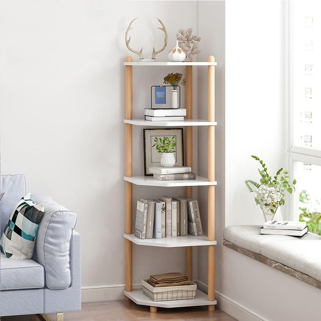 White 5-Tier Wooden Corner Bookshelf A8901