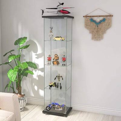 Black Glass Display Cabinet with Door 4 Shelves N577976