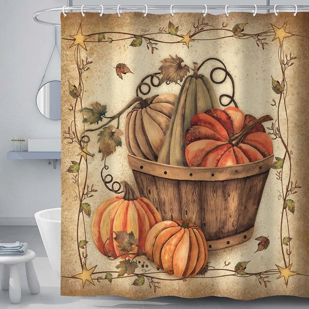 Fall Maple Leaves Fabric Shower Curtain with Hooks Set 60x72 Inch U65384