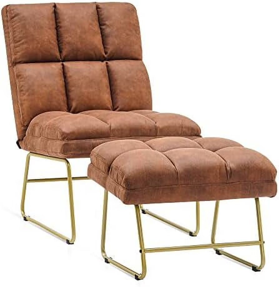 Accent Chair with Ottoman PU Leather Club Chair with Golden Metal Legs Z43724