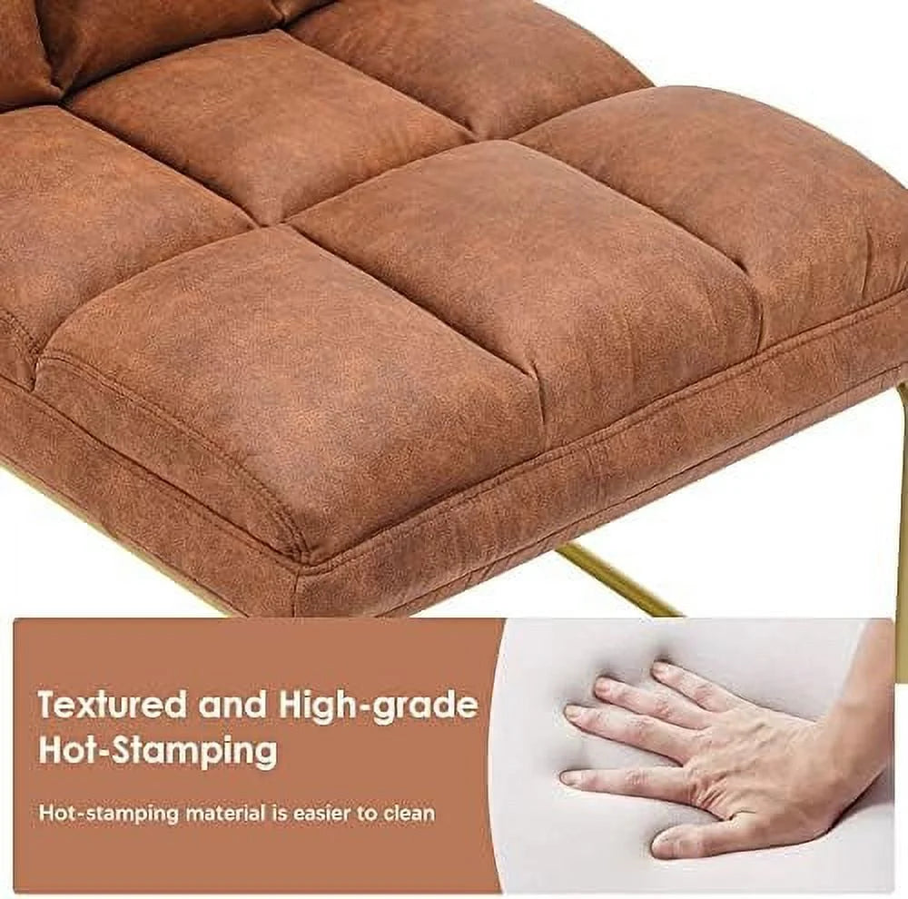 Accent Chair with Ottoman PU Leather Club Chair with Golden Metal Legs Z43724