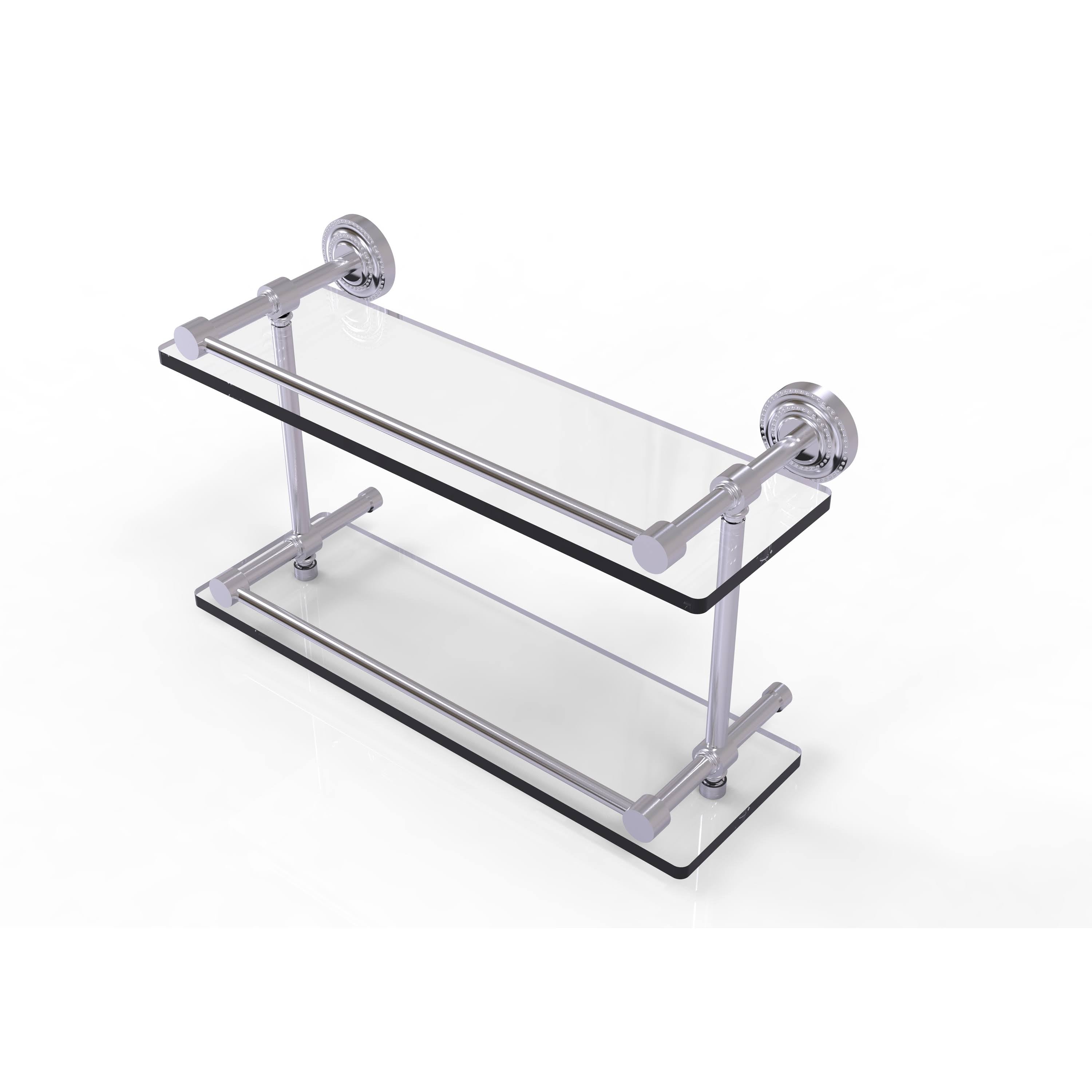 Double Glass Shelf with Gallery Rail - Satin Chrome - 16 inch X5380