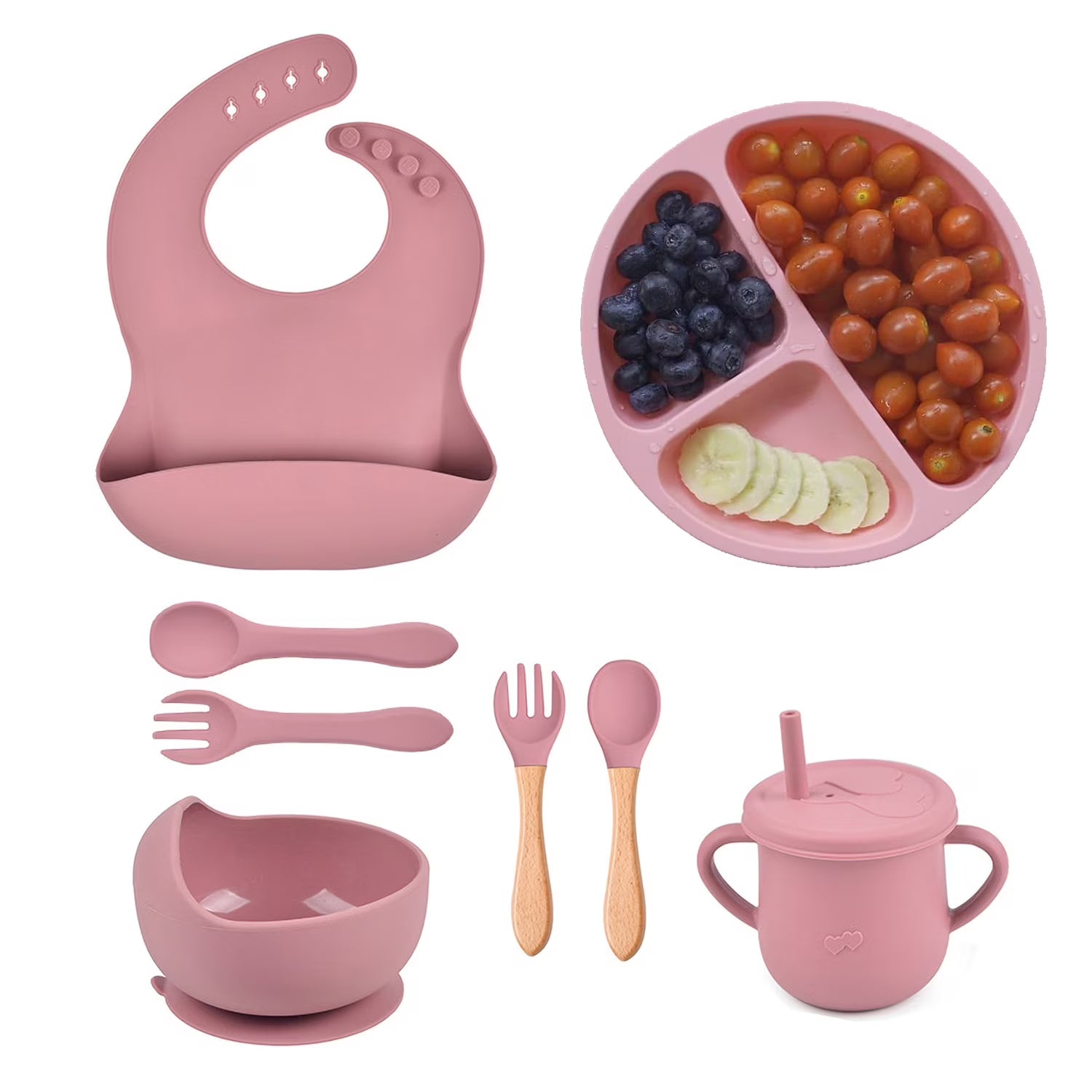 9 Pack Silicone Baby Feeding Set with Sippy Cup and Utensils M1510