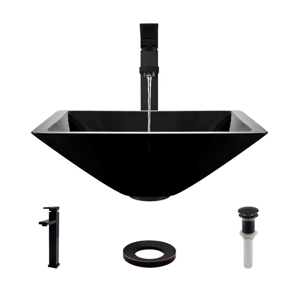 16-1/2x22 Glass Vessel Bathroom Sink with Vessel Faucet Noir Dark K574558