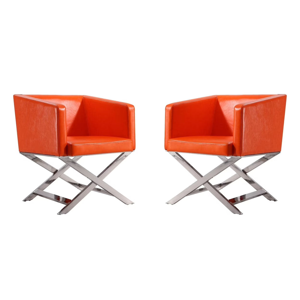 Black Polished Chrome Faux Leather Lounge Chair (Set of 2) E4943