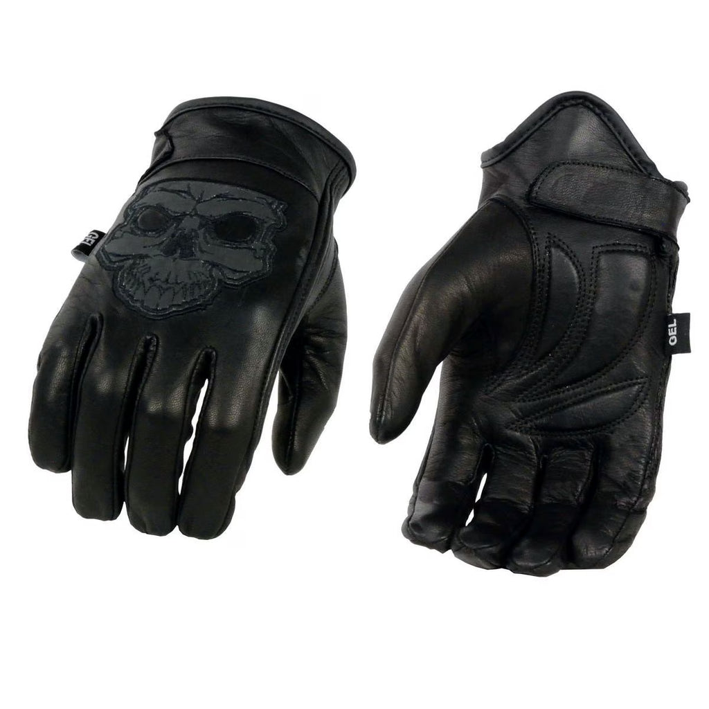 Black Leather Motorcycle Hand Gloves with Gel Padded Palm 2X-Large V22484