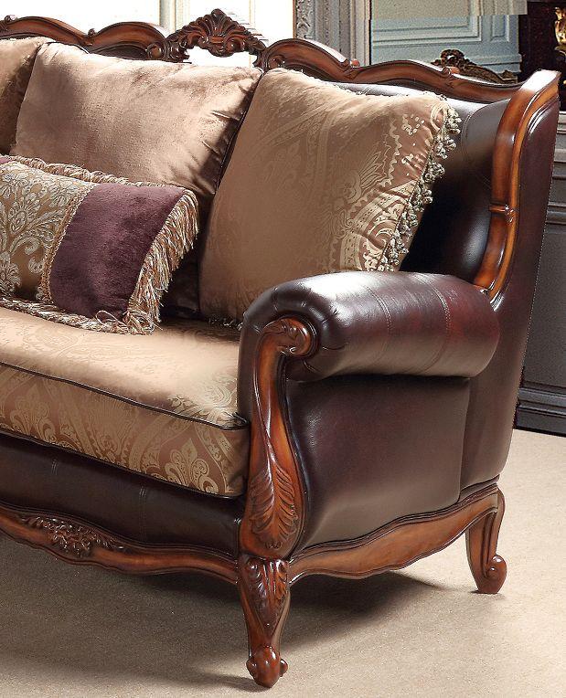 Cherry Finish Wood Pattern Fabric Sofa Set 2Pc D867834