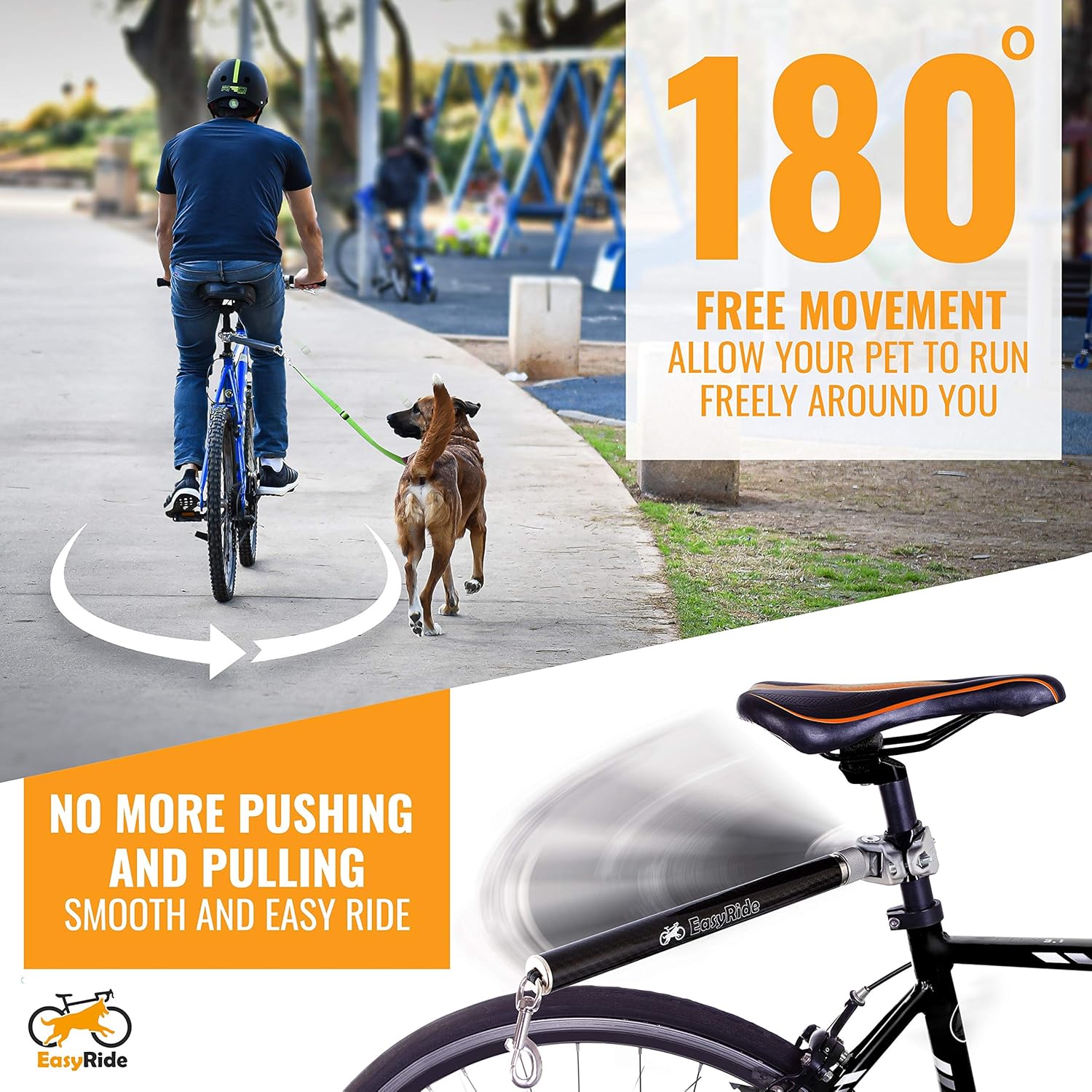 180° Rotating Dog Bike Leash with Shock Absorbers and Quick Attach Mechanism E2635