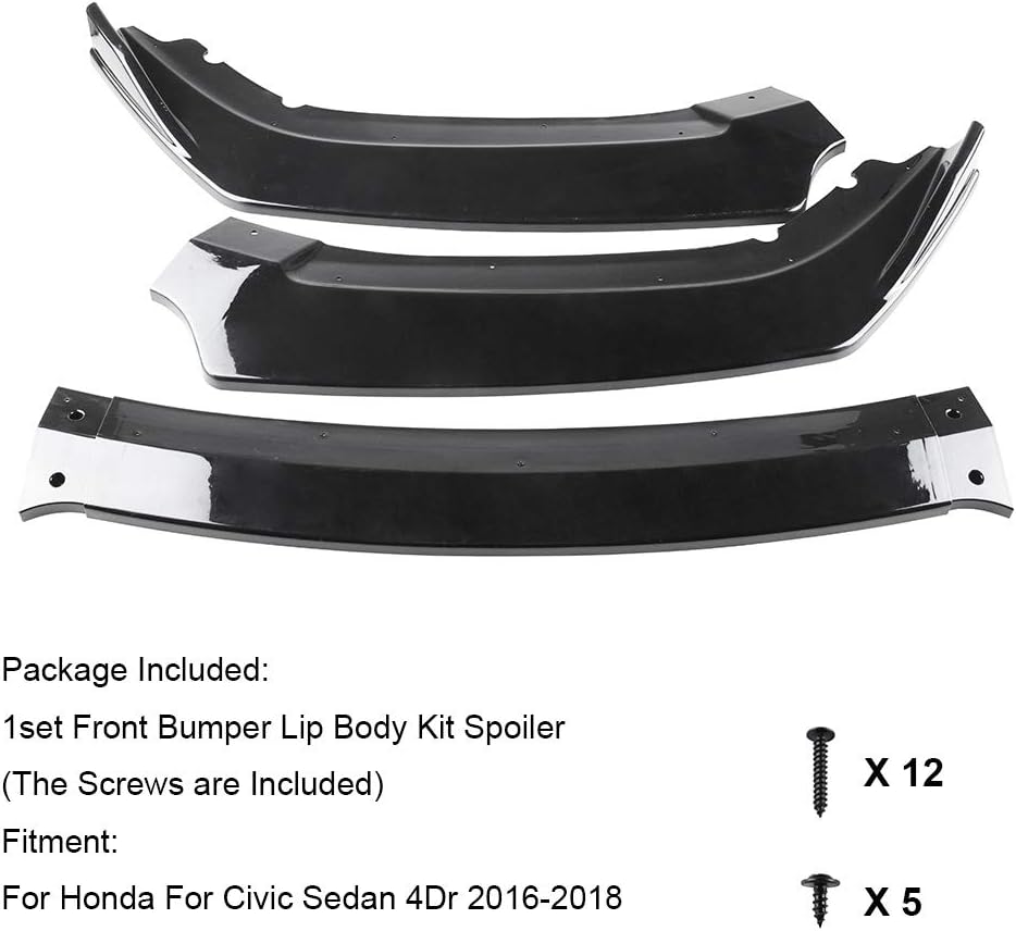 3pcs Front Bumper Lip Splitter Black Trim Protection Spoiler L85905