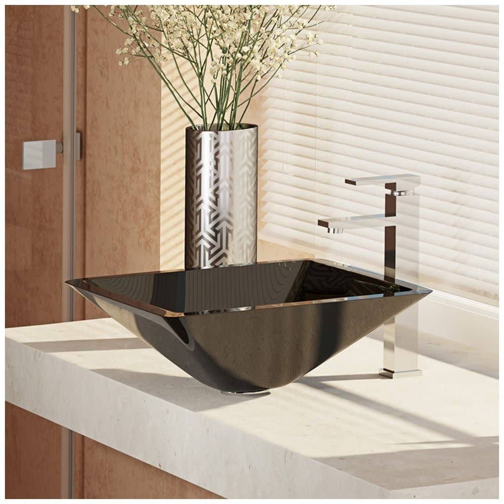 16-1/2x22 Glass Vessel Bathroom Sink with Vessel Faucet Noir Dark K574558