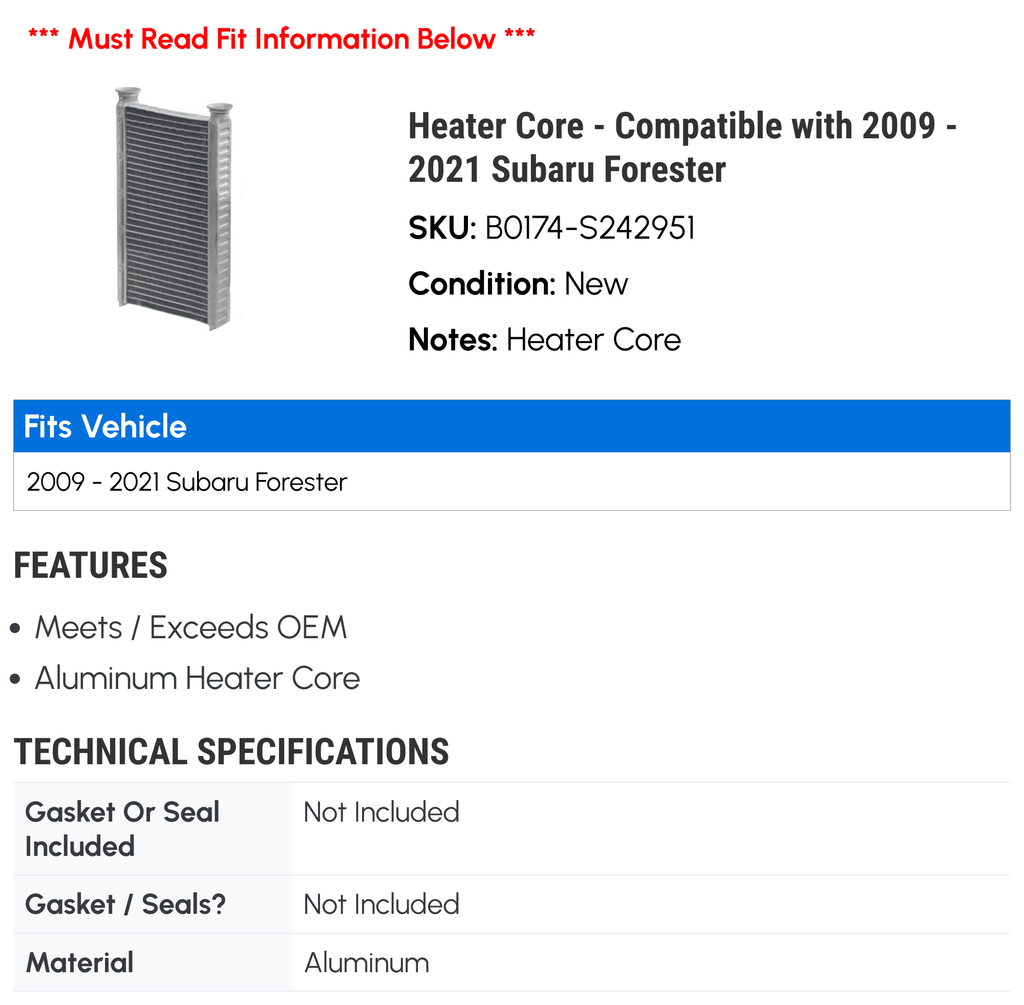 Heater Core N3254