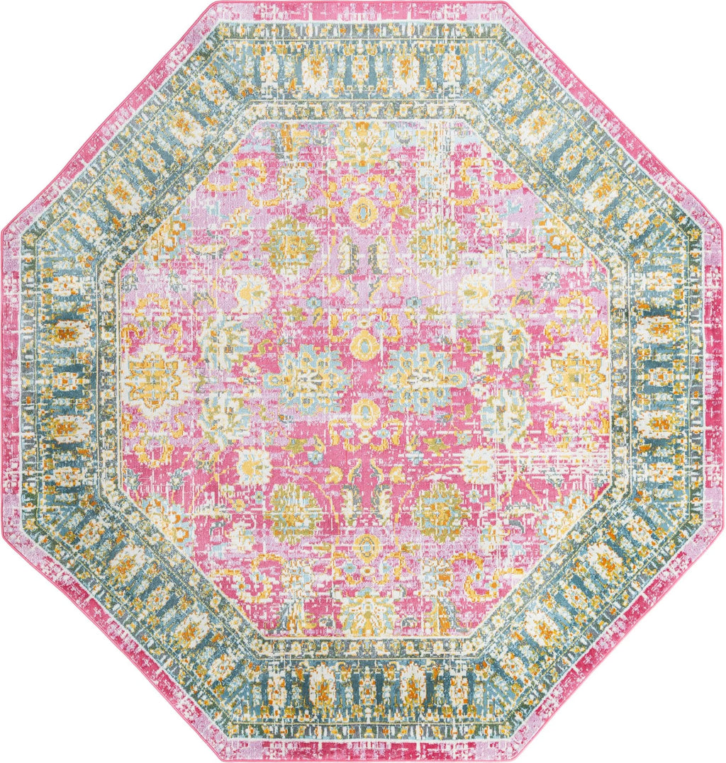 Octagon Pink Transitional Floral Rug C302412
