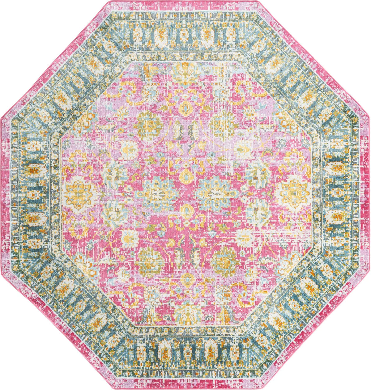 Octagon Pink Transitional Floral Rug C302412