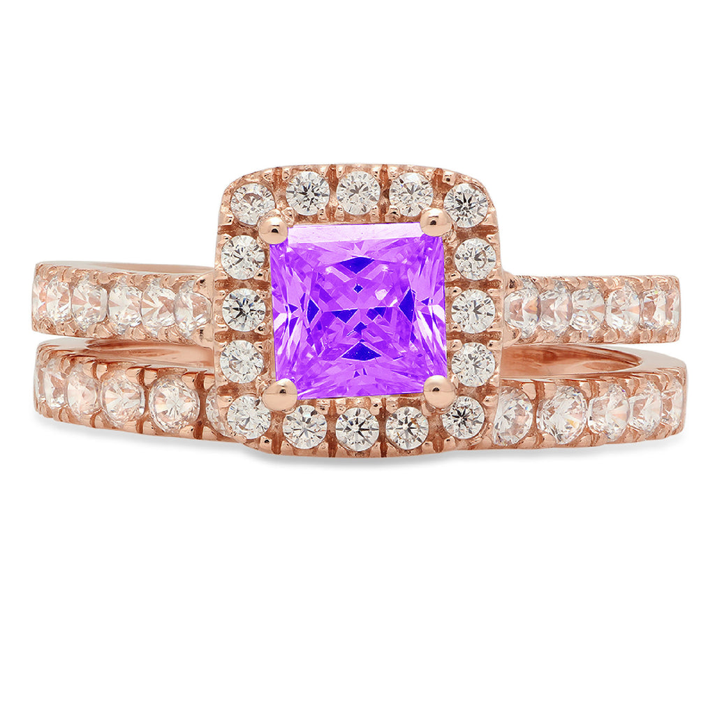 18K Rose Gold Amethyst Bridal Set SZ 6.75 W81897