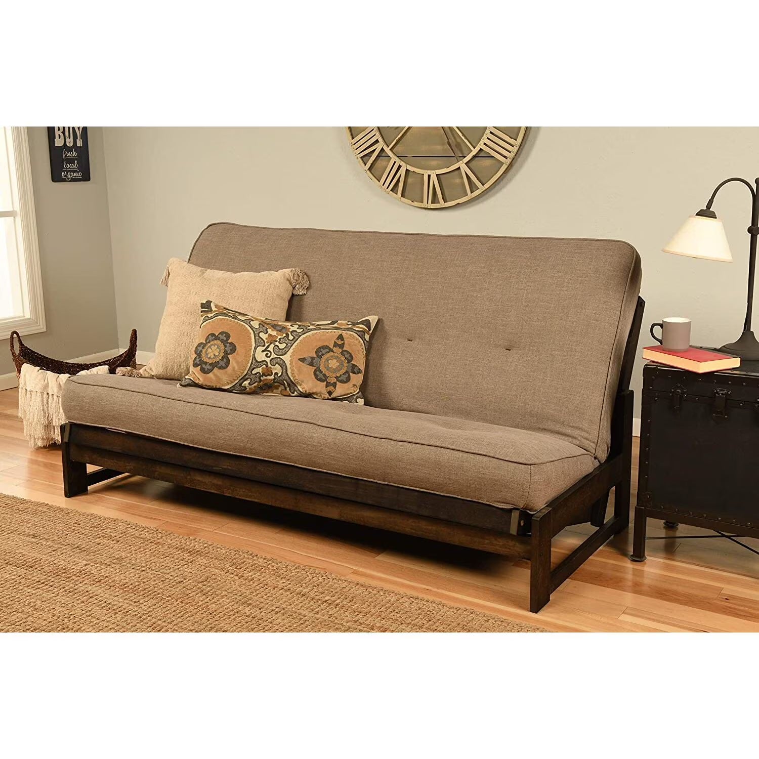 Mid-Century Futon Frame with Linen Mattress M9146