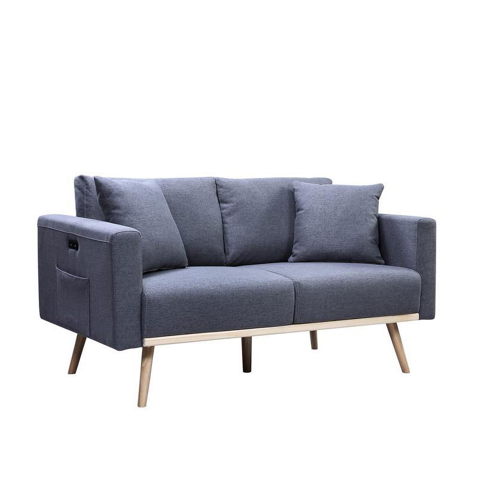 Dark Gray Linen Fabric Sofa Loveseat Set with USB Ports V1016