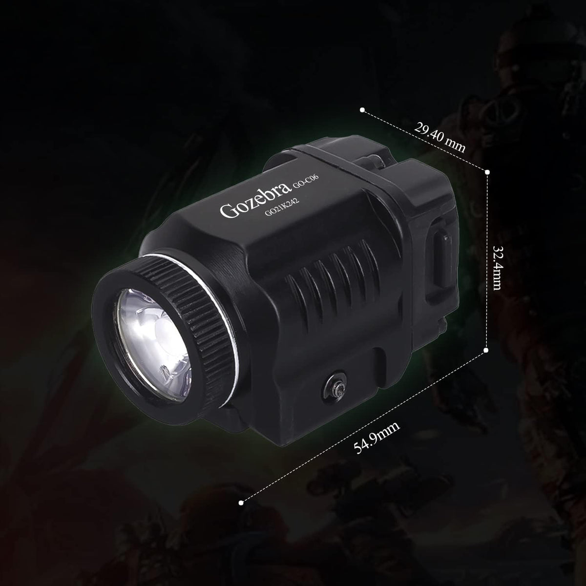 Tactical Flashlight, Pistol Light Rail Mounted 500 Lumens Compact Weapon Lights J342