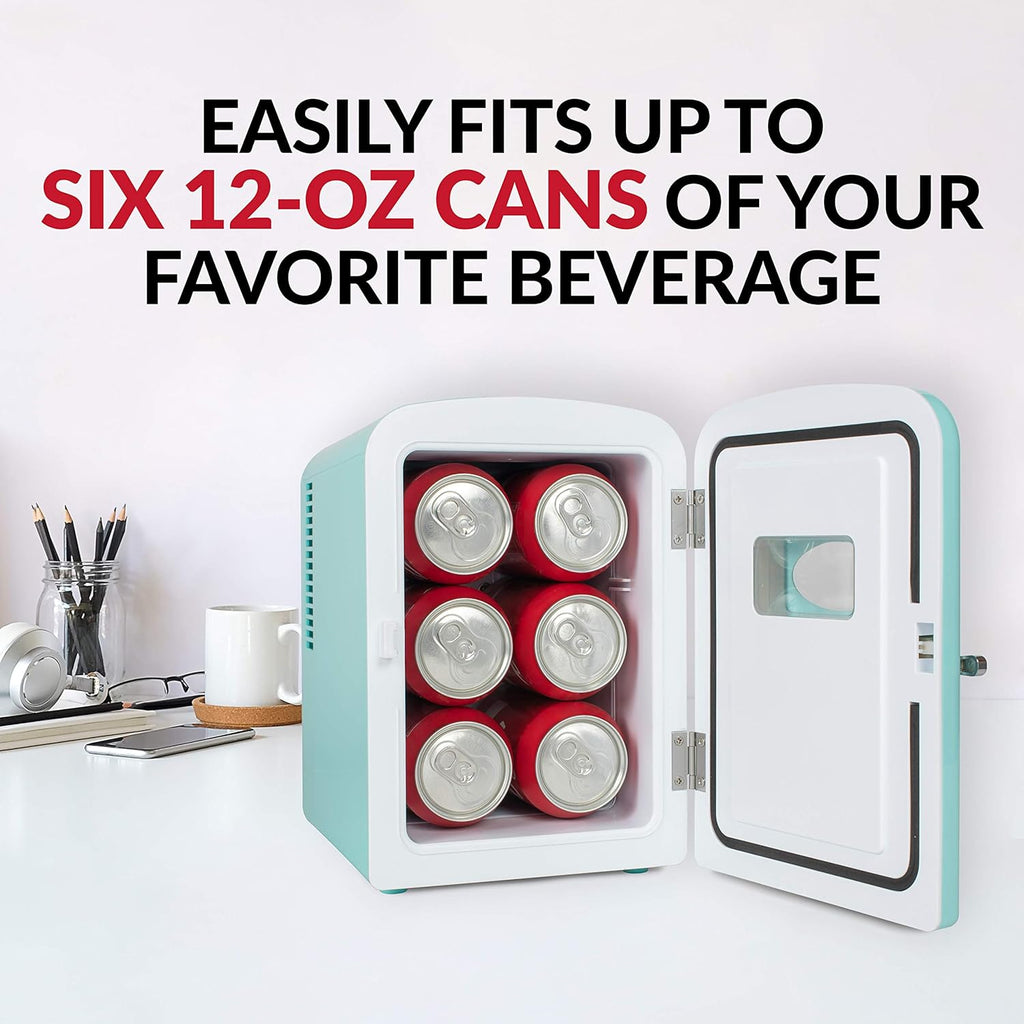 Retro 6-Can Mini Refrigerator with Carry Handle, Aqua O846