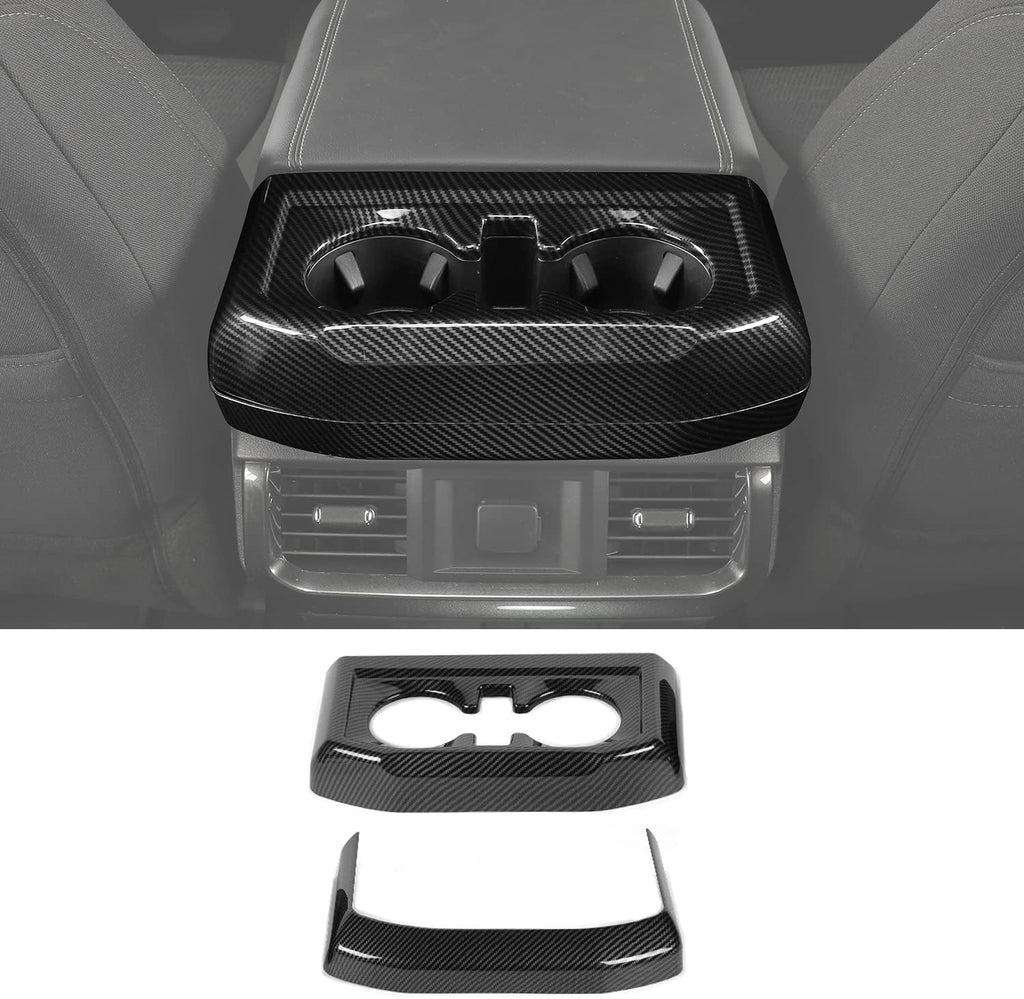 Carbon Fiber Center Console Cup Holder Trim Cover Panel Kit 2PCs G394