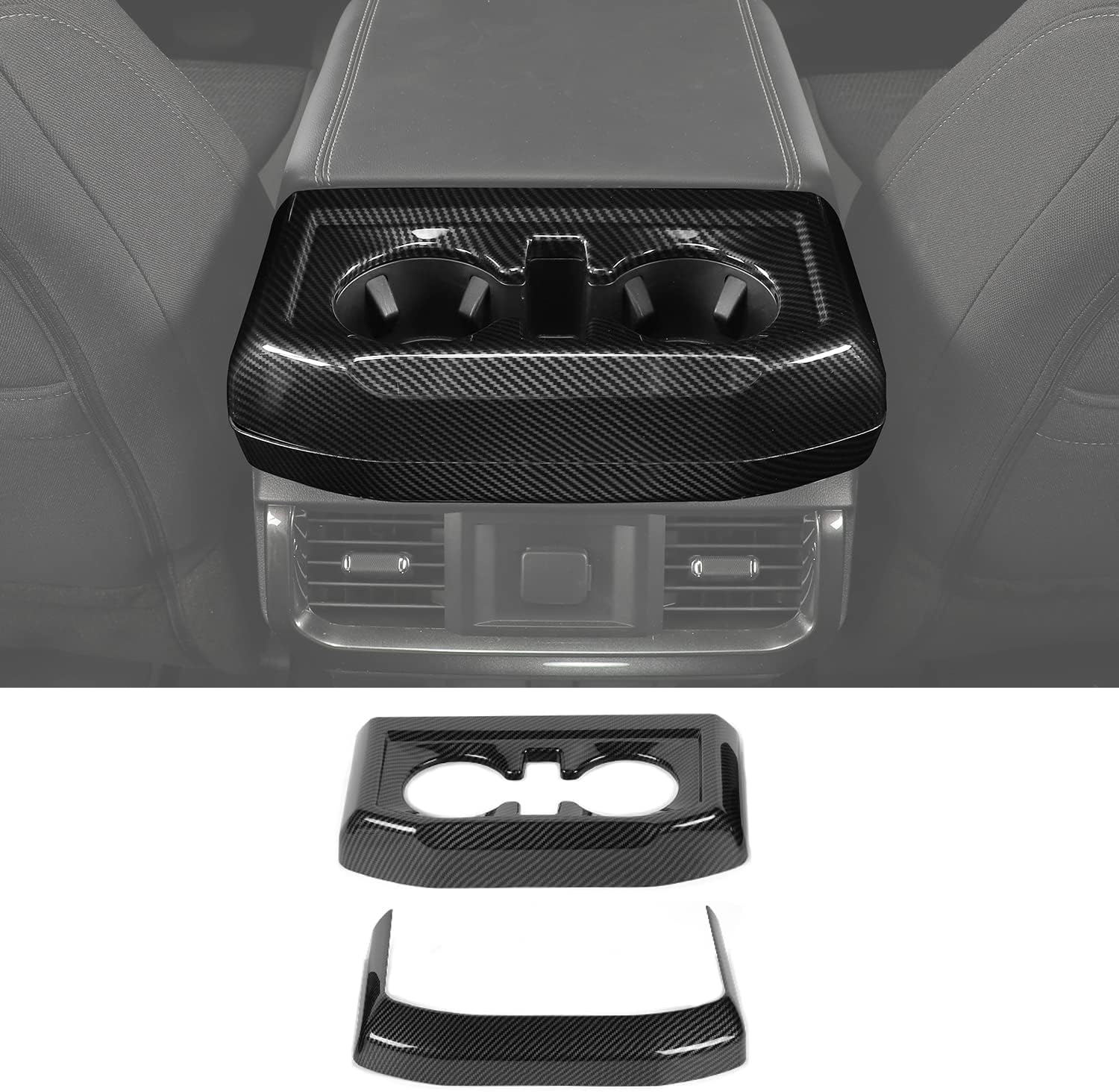 Carbon Fiber Center Console Cup Holder Trim Cover Panel Kit 2PCs G394