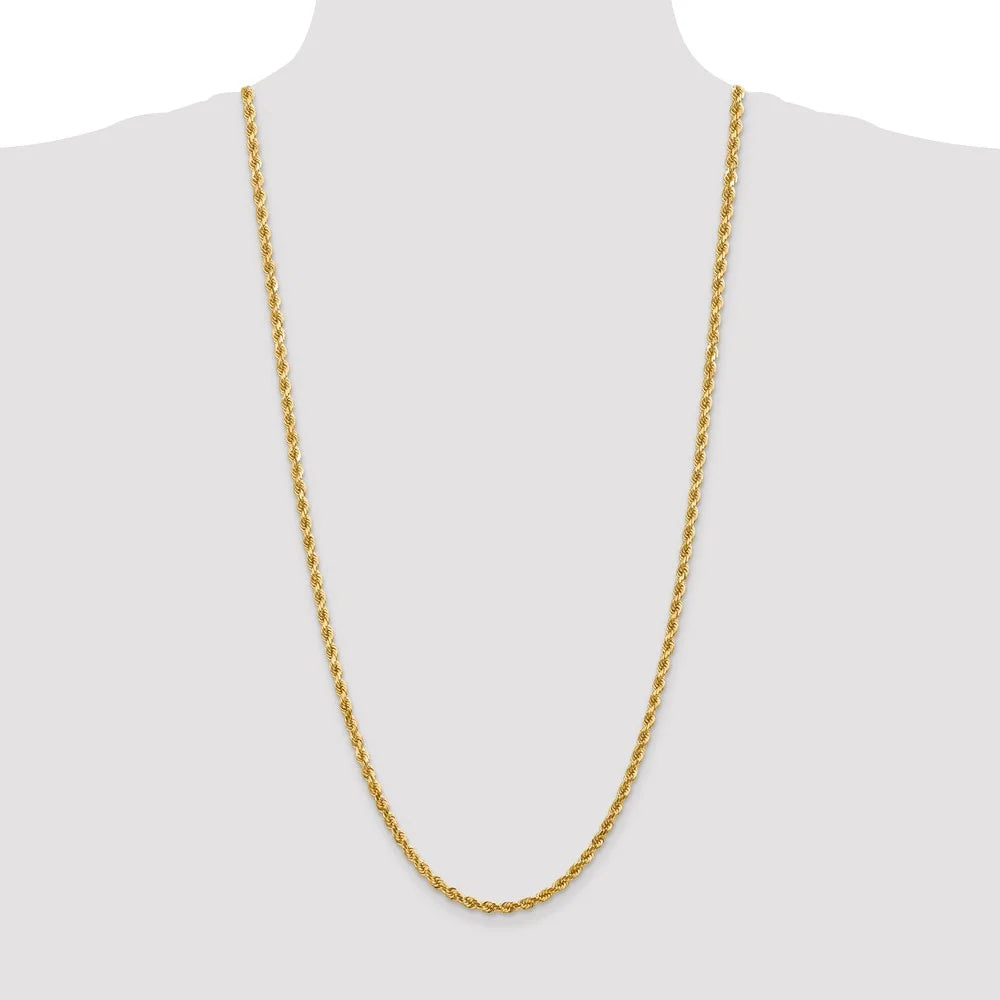 14kt Yellow Gold 4mm Diamond Cut Rope Chain with Lobster Clasp, 30 inch J2106