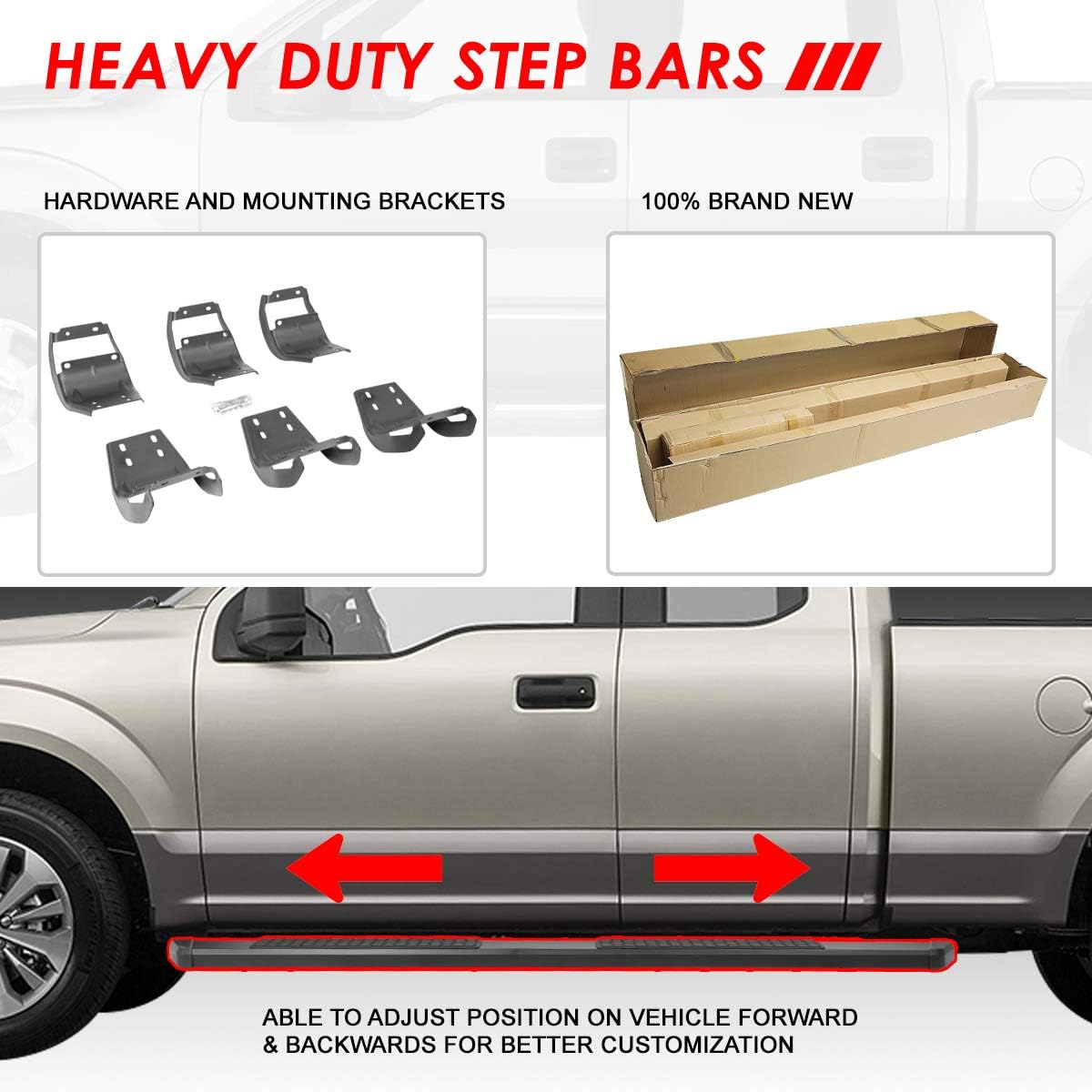 5.5 Inches Stainless Steel Black Powdercoated Side Step Nerf Bar Running Boards O677