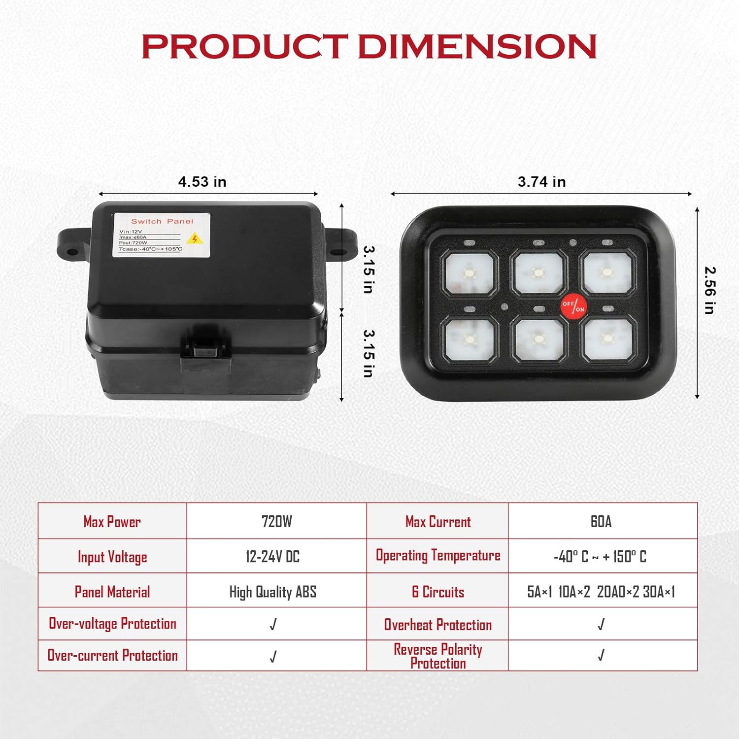 6 Gang Switch Panel with Touch Screen for Car Truck ATV UTV Boat J99048