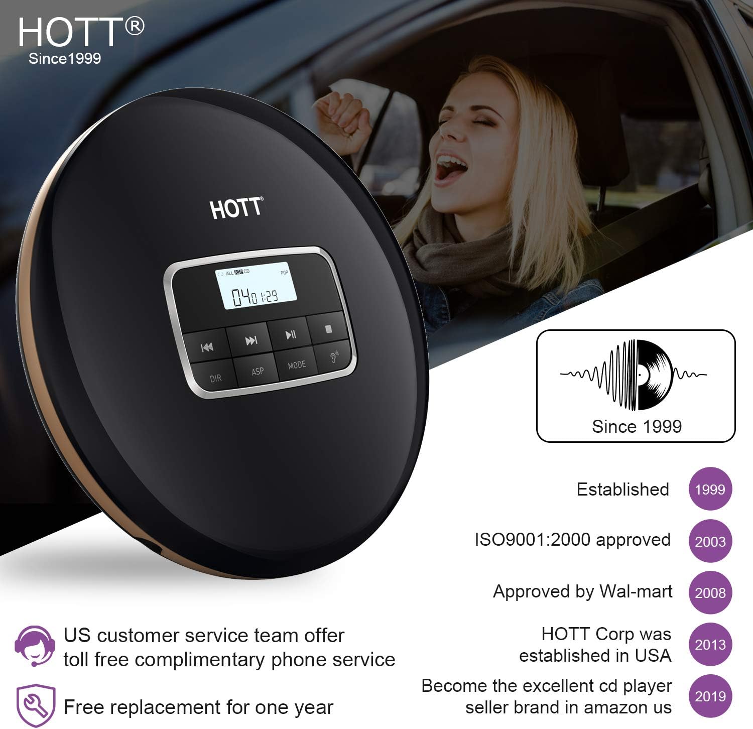 Portable CD Player with LCD Display Anti-Skip Headphones USB Cable Black Pack of 2 X771