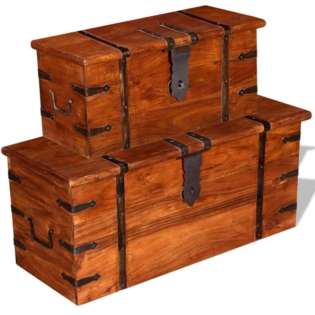 2 Piece Acacia Wood Storage Chest Set R45399